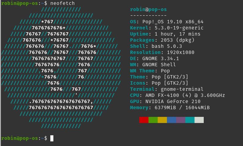 Neofetch in Pop!_OS 19.10